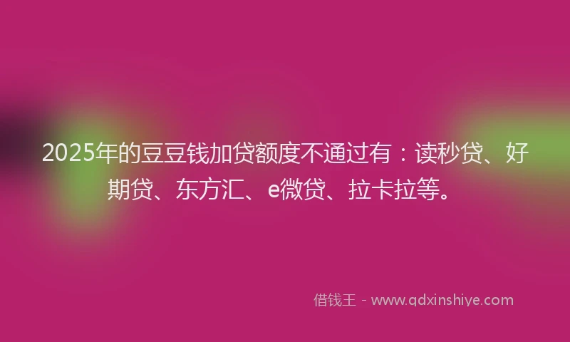 2025年的豆豆钱加贷额度不通过有：读秒贷、好期贷、东方汇、e微贷、拉卡拉等。