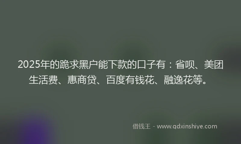 2025年的跪求黑户能下款的口子有：省呗、美团生活费、惠商贷、百度有钱花、融逸花等。