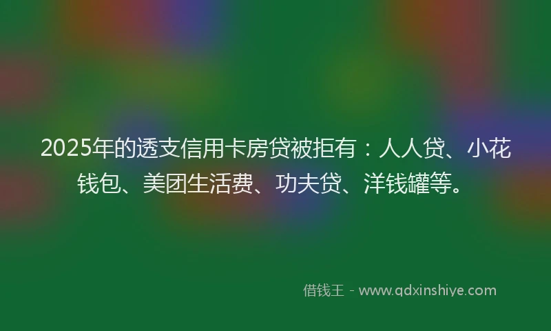 2025年的透支信用卡房贷被拒有：人人贷、小花钱包、美团生活费、功夫贷、洋钱罐等。