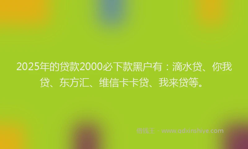 2025年的贷款2000必下款黑户有：滴水贷、你我贷、东方汇、维信卡卡贷、我来贷等。