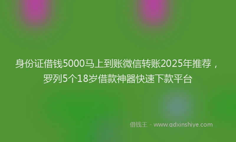 身份证借钱5000马上到账微信转账2025年推荐，罗列5个18岁借款神器快速下款平台