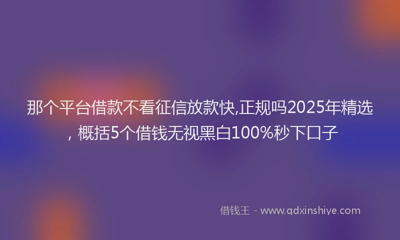 那个平台借款不看征信放款快,正规吗2025年精选，概括5个借钱无视黑白100%秒下口子