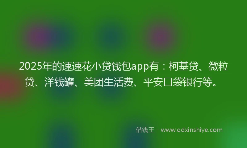 2025年的速速花小贷钱包app有：柯基贷、微粒贷、洋钱罐、美团生活费、平安口袋银行等。