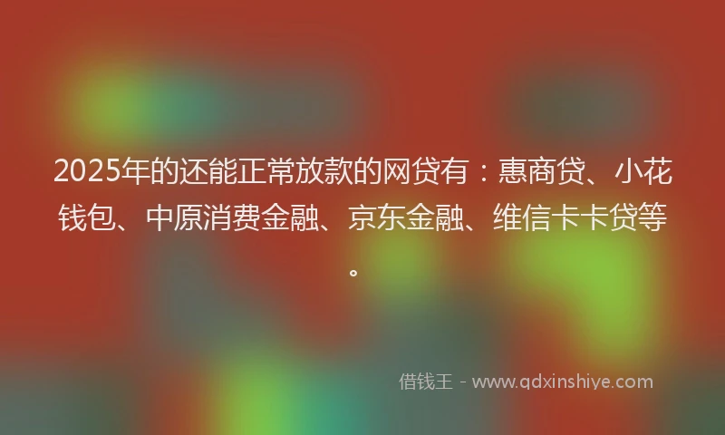 2025年的还能正常放款的网贷有：惠商贷、小花钱包、中原消费金融、京东金融、维信卡卡贷等。