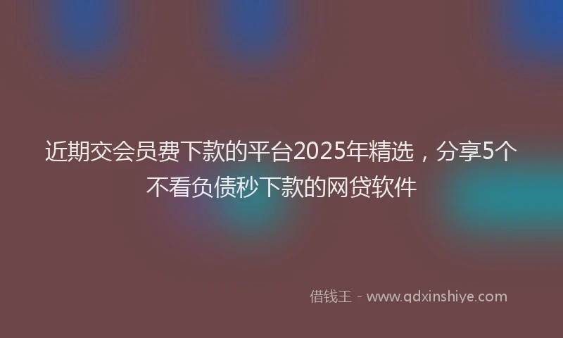 近期交会员费下款的平台2025年精选，分享5个不看负债秒下款的网贷软件