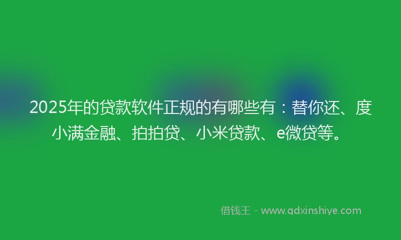 2025年的贷款软件正规的有哪些有：替你还、度小满金融、拍拍贷、小米贷款、e微贷等。
