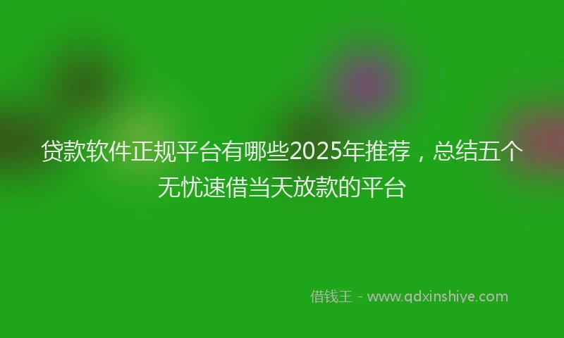 贷款软件正规平台有哪些2025年推荐，总结五个无忧速借当天放款的平台