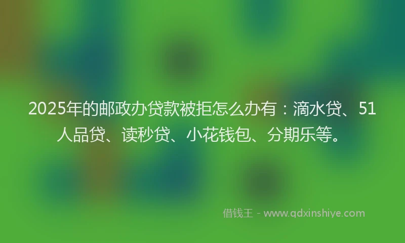 2025年的邮政办贷款被拒怎么办有：滴水贷、51人品贷、读秒贷、小花钱包、分期乐等。