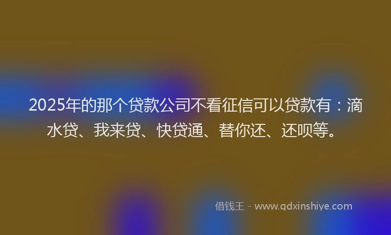 2025年的那个贷款公司不看征信可以贷款有：滴水贷、我来贷、快贷通、替你还、还呗等。