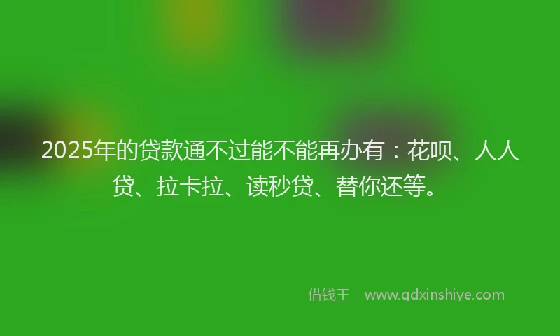 2025年的贷款通不过能不能再办有：花呗、人人贷、拉卡拉、读秒贷、替你还等。