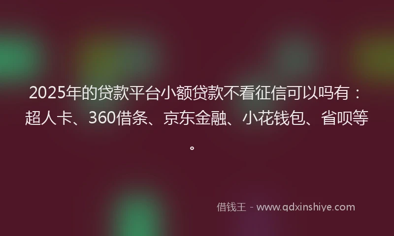 2025年的贷款平台小额贷款不看征信可以吗有：超人卡、360借条、京东金融、小花钱包、省呗等。