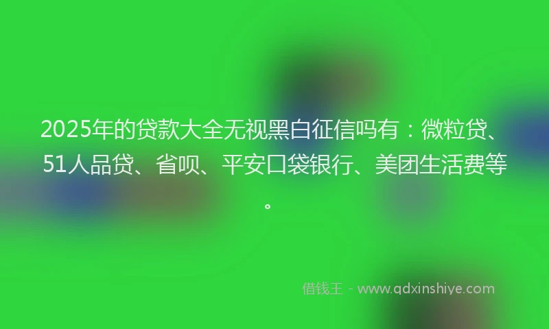 2025年的贷款大全无视黑白征信吗有：微粒贷、51人品贷、省呗、平安口袋银行、美团生活费等。