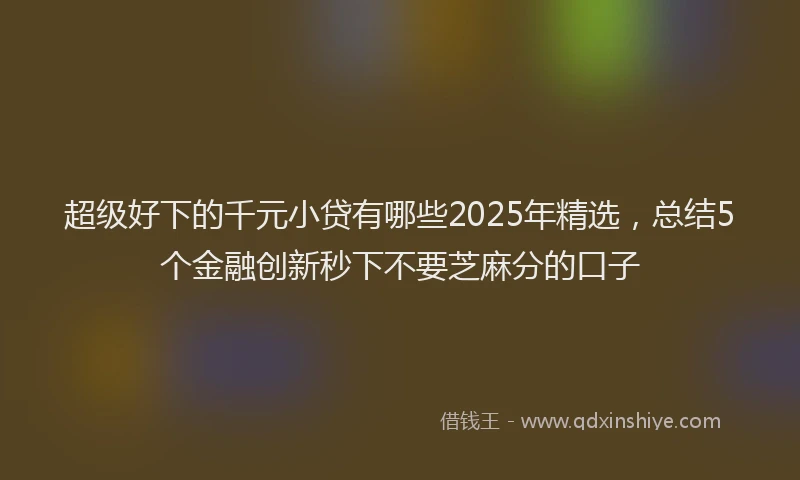 超级好下的千元小贷有哪些2025年精选，总结5个金融创新秒下不要芝麻分的口子