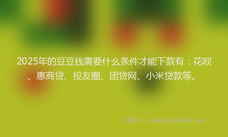 2025年的豆豆钱需要什么条件才能下款有：花呗、惠商贷、投友圈、团贷网、小米贷款等。
