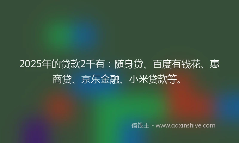 2025年的贷款2千有：随身贷、百度有钱花、惠商贷、京东金融、小米贷款等。