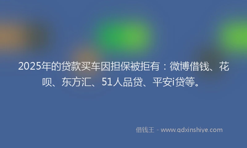 2025年的贷款买车因担保被拒有：微博借钱、花呗、东方汇、51人品贷、平安i贷等。