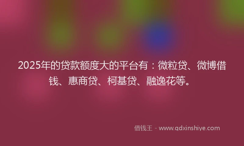 2025年的贷款额度大的平台有：微粒贷、微博借钱、惠商贷、柯基贷、融逸花等。