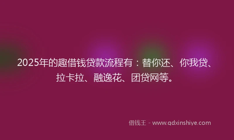 2025年的趣借钱贷款流程有：替你还、你我贷、拉卡拉、融逸花、团贷网等。