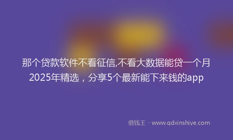 那个贷款软件不看征信,不看大数据能贷一个月2025年精选，分享5个最新能下来钱的app