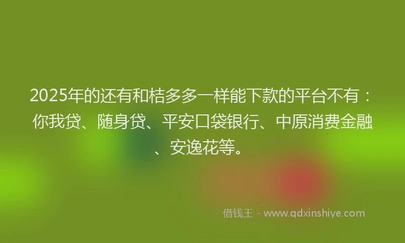 2025年的还有和桔多多一样能下款的平台不有：你我贷、随身贷、平安口袋银行、中原消费金融、安逸花等。