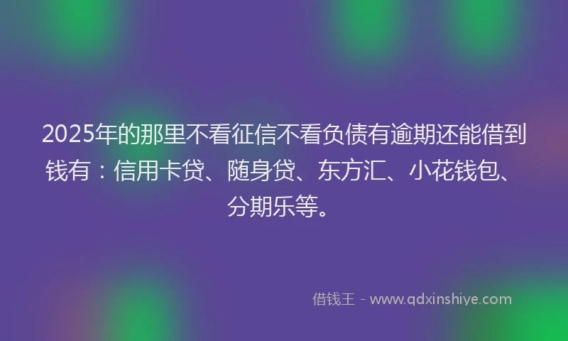 2025年的那里不看征信不看负债有逾期还能借到钱有：信用卡贷、随身贷、东方汇、小花钱包、分期乐等。