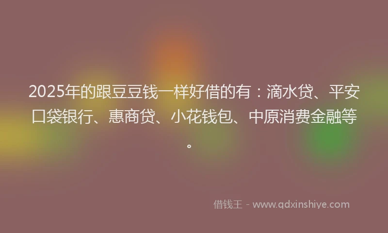 2025年的跟豆豆钱一样好借的有：滴水贷、平安口袋银行、惠商贷、小花钱包、中原消费金融等。