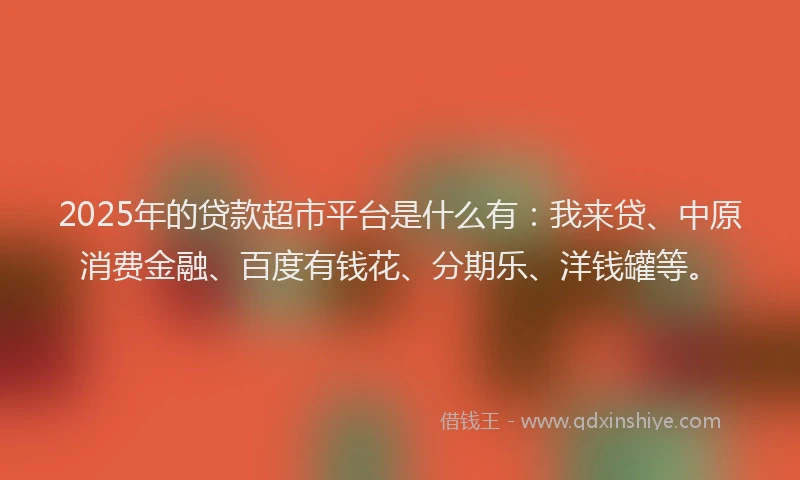 2025年的贷款超市平台是什么有：我来贷、中原消费金融、百度有钱花、分期乐、洋钱罐等。