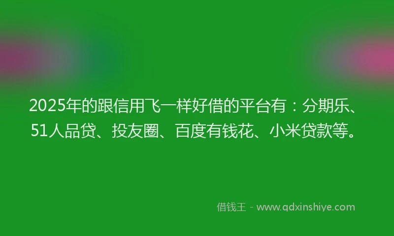 2025年的跟信用飞一样好借的平台有：分期乐、51人品贷、投友圈、百度有钱花、小米贷款等。