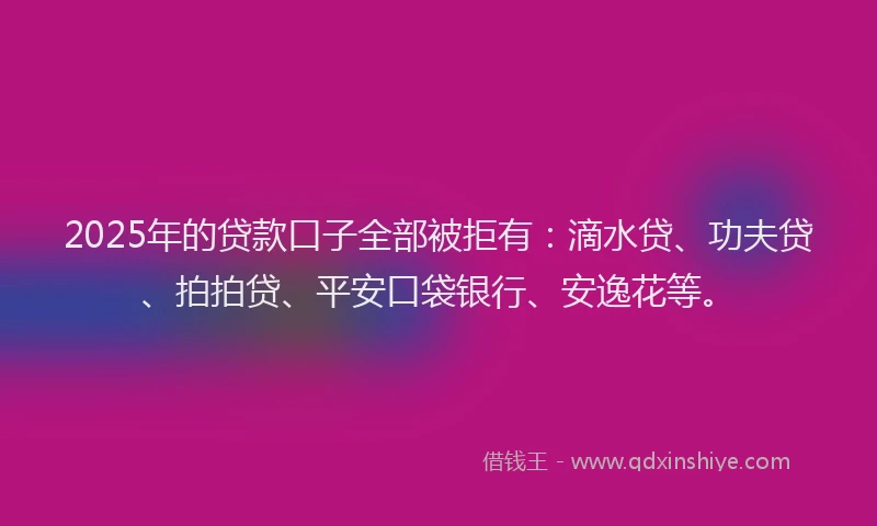 2025年的贷款口子全部被拒有：滴水贷、功夫贷、拍拍贷、平安口袋银行、安逸花等。