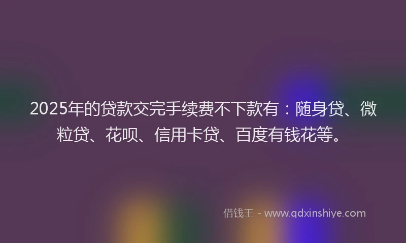 2025年的贷款交完手续费不下款有：随身贷、微粒贷、花呗、信用卡贷、百度有钱花等。