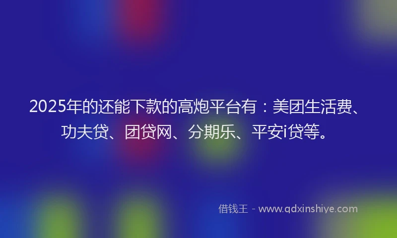 2025年的还能下款的高炮平台有：美团生活费、功夫贷、团贷网、分期乐、平安i贷等。