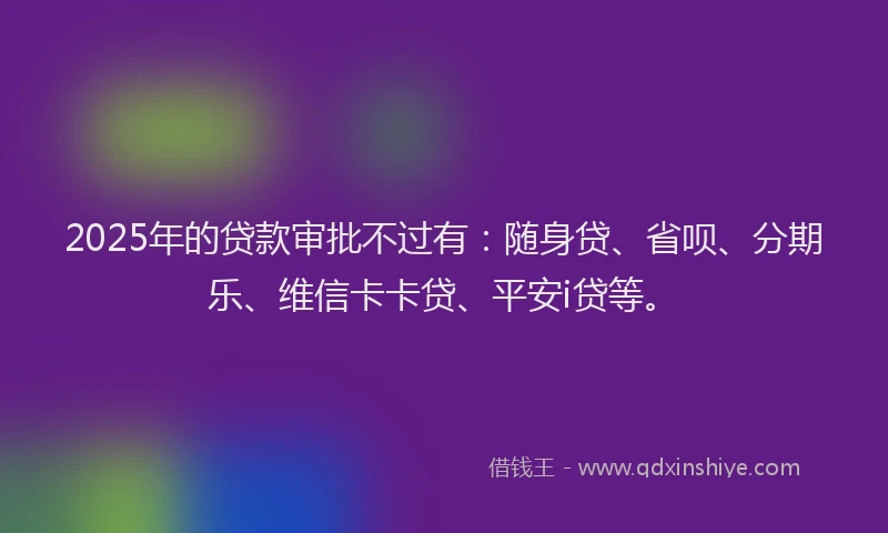 2025年的贷款审批不过有：随身贷、省呗、分期乐、维信卡卡贷、平安i贷等。