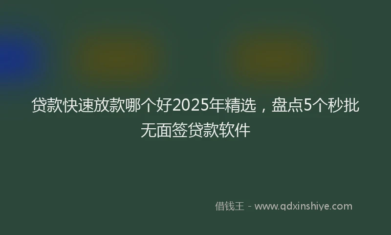 贷款快速放款哪个好2025年精选，盘点5个秒批无面签贷款软件