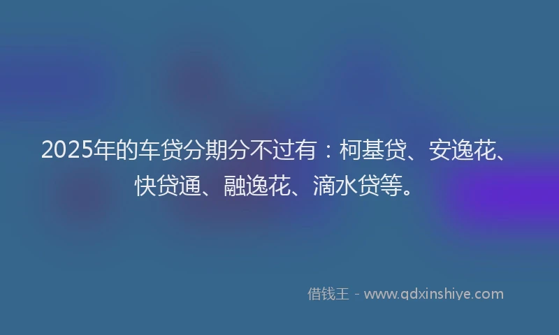 2025年的车贷分期分不过有：柯基贷、安逸花、快贷通、融逸花、滴水贷等。