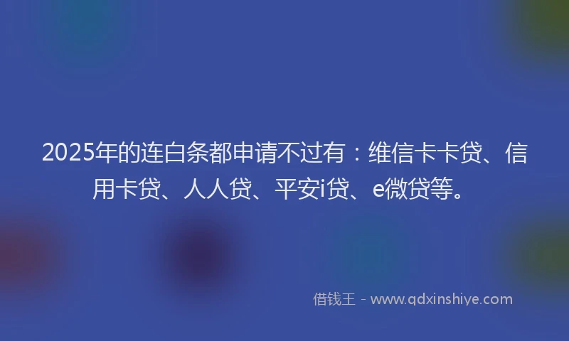 2025年的连白条都申请不过有：维信卡卡贷、信用卡贷、人人贷、平安i贷、e微贷等。
