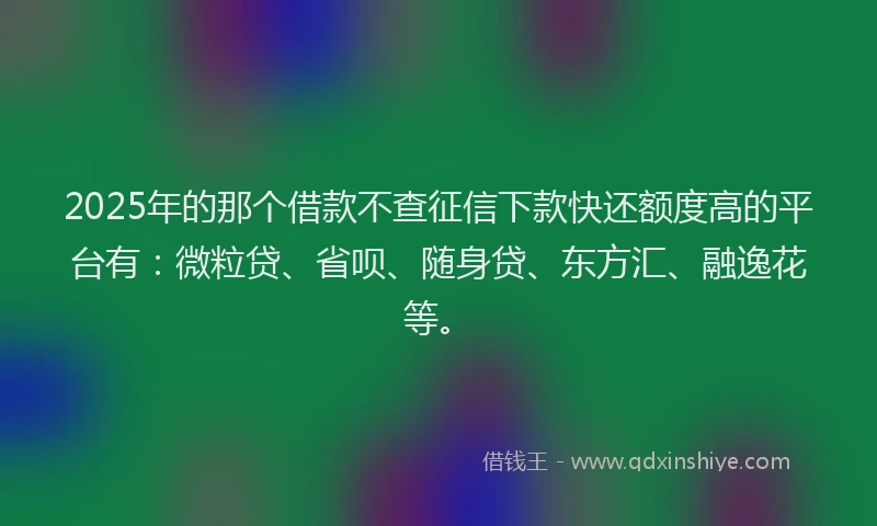 2025年的那个借款不查征信下款快还额度高的平台有：微粒贷、省呗、随身贷、东方汇、融逸花等。