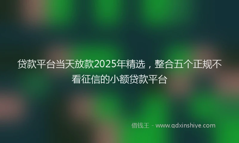 贷款平台当天放款2025年精选，整合五个正规不看征信的小额贷款平台
