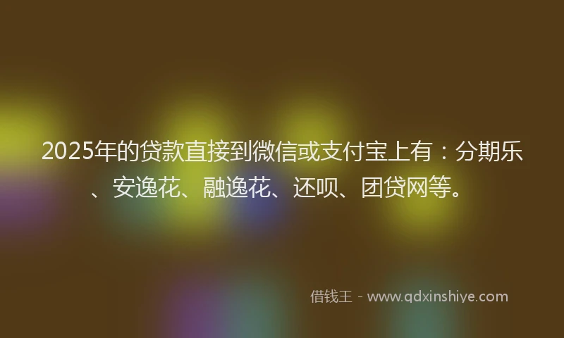 2025年的贷款直接到微信或支付宝上有：分期乐、安逸花、融逸花、还呗、团贷网等。