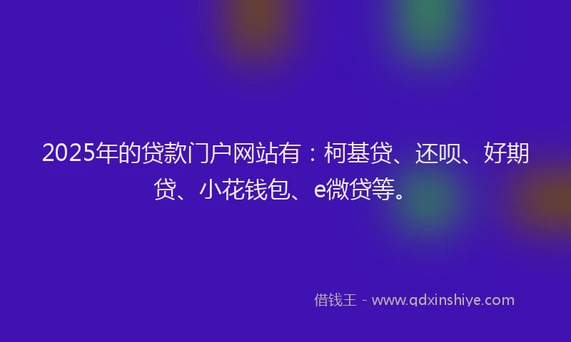 2025年的贷款门户网站有：柯基贷、还呗、好期贷、小花钱包、e微贷等。