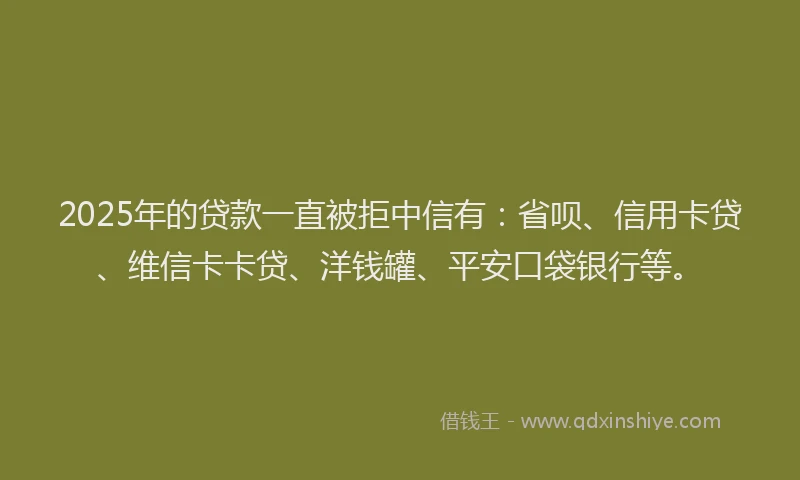 2025年的贷款一直被拒中信有：省呗、信用卡贷、维信卡卡贷、洋钱罐、平安口袋银行等。