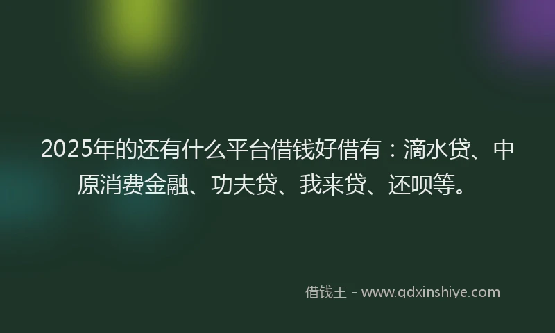 2025年的还有什么平台借钱好借有：滴水贷、中原消费金融、功夫贷、我来贷、还呗等。