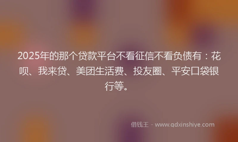2025年的那个贷款平台不看征信不看负债有：花呗、我来贷、美团生活费、投友圈、平安口袋银行等。