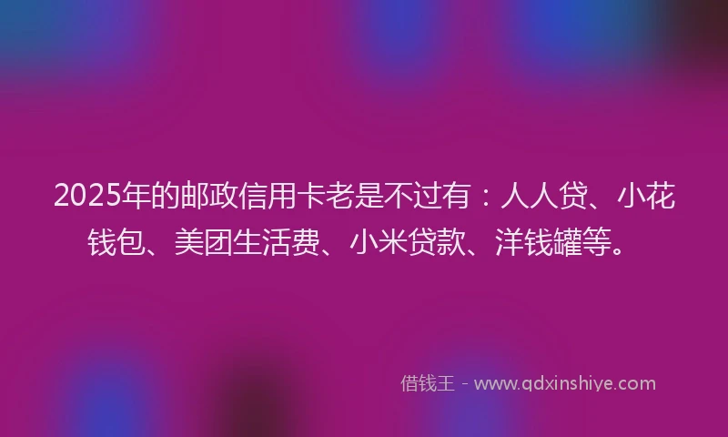 2025年的邮政信用卡老是不过有：人人贷、小花钱包、美团生活费、小米贷款、洋钱罐等。