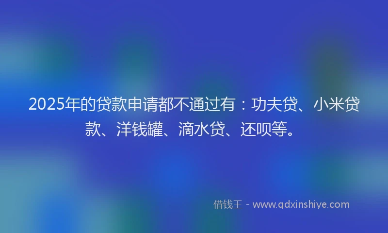 2025年的贷款申请都不通过有：功夫贷、小米贷款、洋钱罐、滴水贷、还呗等。
