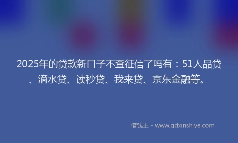 2025年的贷款新口子不查征信了吗有：51人品贷、滴水贷、读秒贷、我来贷、京东金融等。