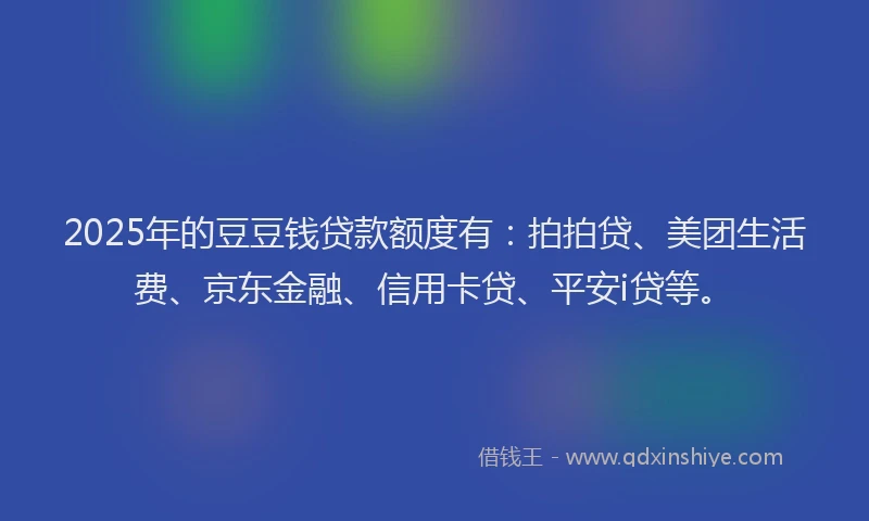 2025年的豆豆钱贷款额度有：拍拍贷、美团生活费、京东金融、信用卡贷、平安i贷等。