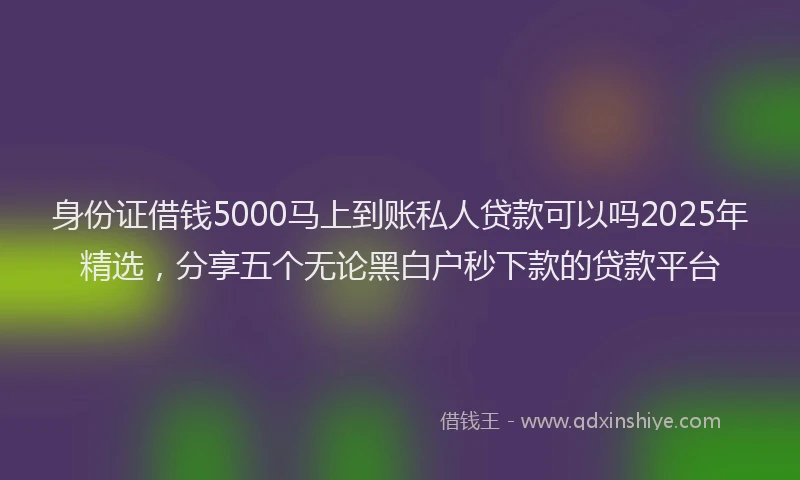 身份证借钱5000马上到账私人贷款可以吗2025年精选，分享五个无论黑白户秒下款的贷款平台