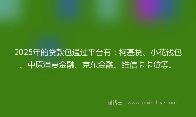 2025年的贷款包通过平台有：柯基贷、小花钱包、中原消费金融、京东金融、维信卡卡贷等。