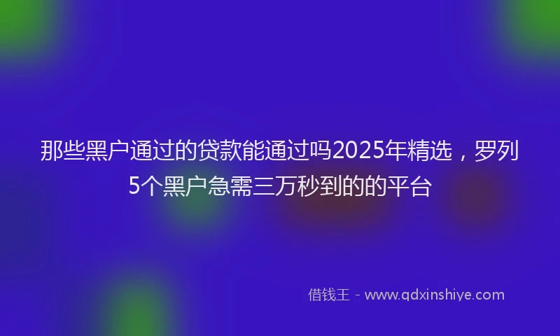 那些黑户通过的贷款能通过吗2025年精选，罗列5个黑户急需三万秒到的的平台