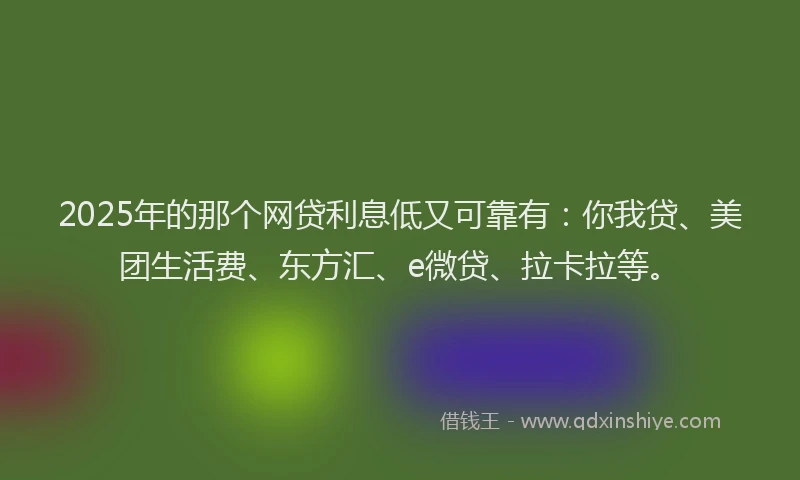 2025年的那个网贷利息低又可靠有：你我贷、美团生活费、东方汇、e微贷、拉卡拉等。